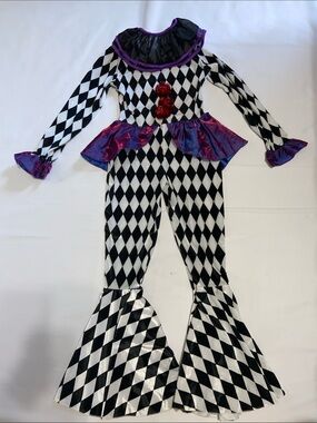 Spirit Carnival Clown Black & White Diamond Halloween Costume Girls Medium